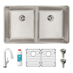 Elkay Tarja Lustertone Iconix® Calibre 16 Acero Inoxidable 32-3/4" x 19-1/2" x 9" de Dos Tazones Bajo Cubierta (Kit con Llave Filtrada) with Perfect Drain® — ambiente de cocina