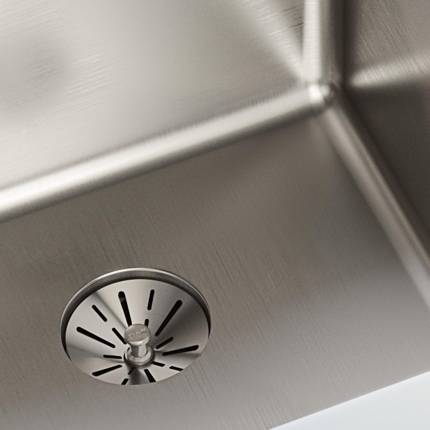Elkay Tarja Lustertone Iconix® Calibre 16 Acero Inoxidable 32-3/4" x 19-1/2" x 9" de Dos Tazones Bajo Cubierta with Perfect Drain® — ambiente de cocina
