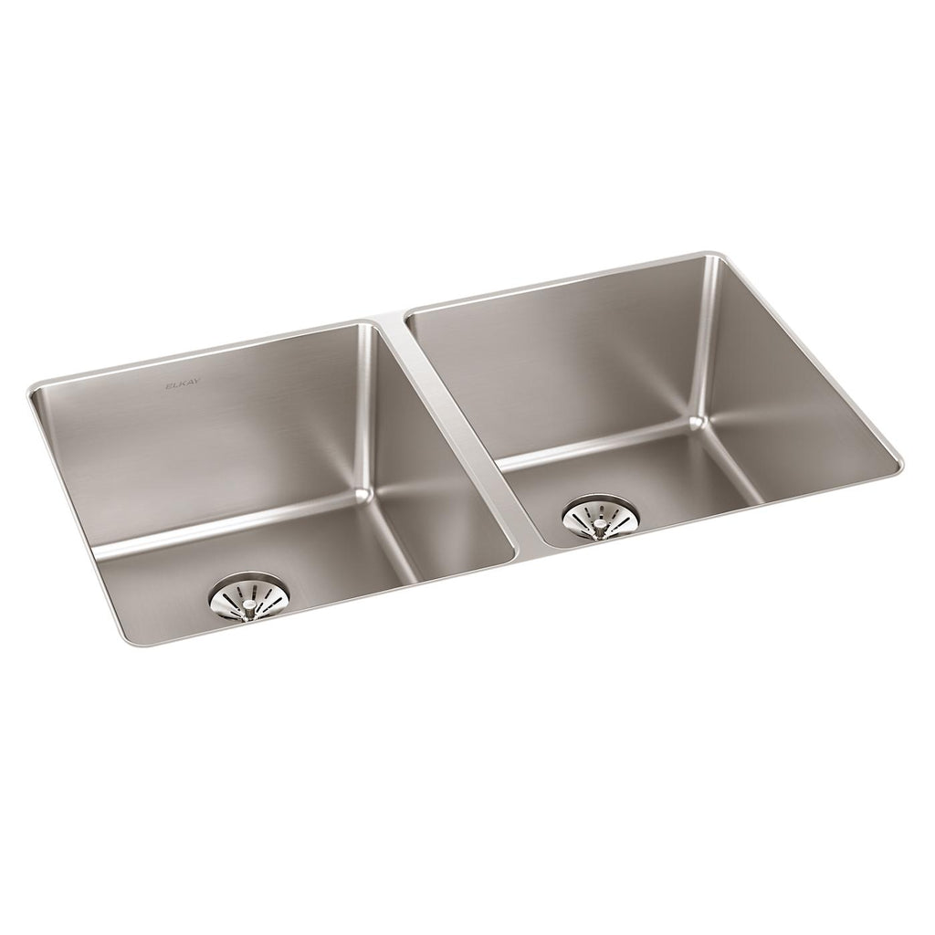 Elkay Tarja Lustertone Iconix® Calibre 16 Acero Inoxidable 32-3/4" x 19-1/2" x 9" de Dos Tazones Bajo Cubierta with Perfect Drain® — vista de producto