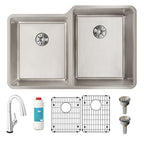 Elkay Tarja Lustertone Iconix® 16 Ga Acero Inoxidable 31-1/4" x 20-1/2" x 9" Offset 40/60 Bowl Umt (Kit) w/Perfect Drain®&Fltr Fct — ambiente de cocina
