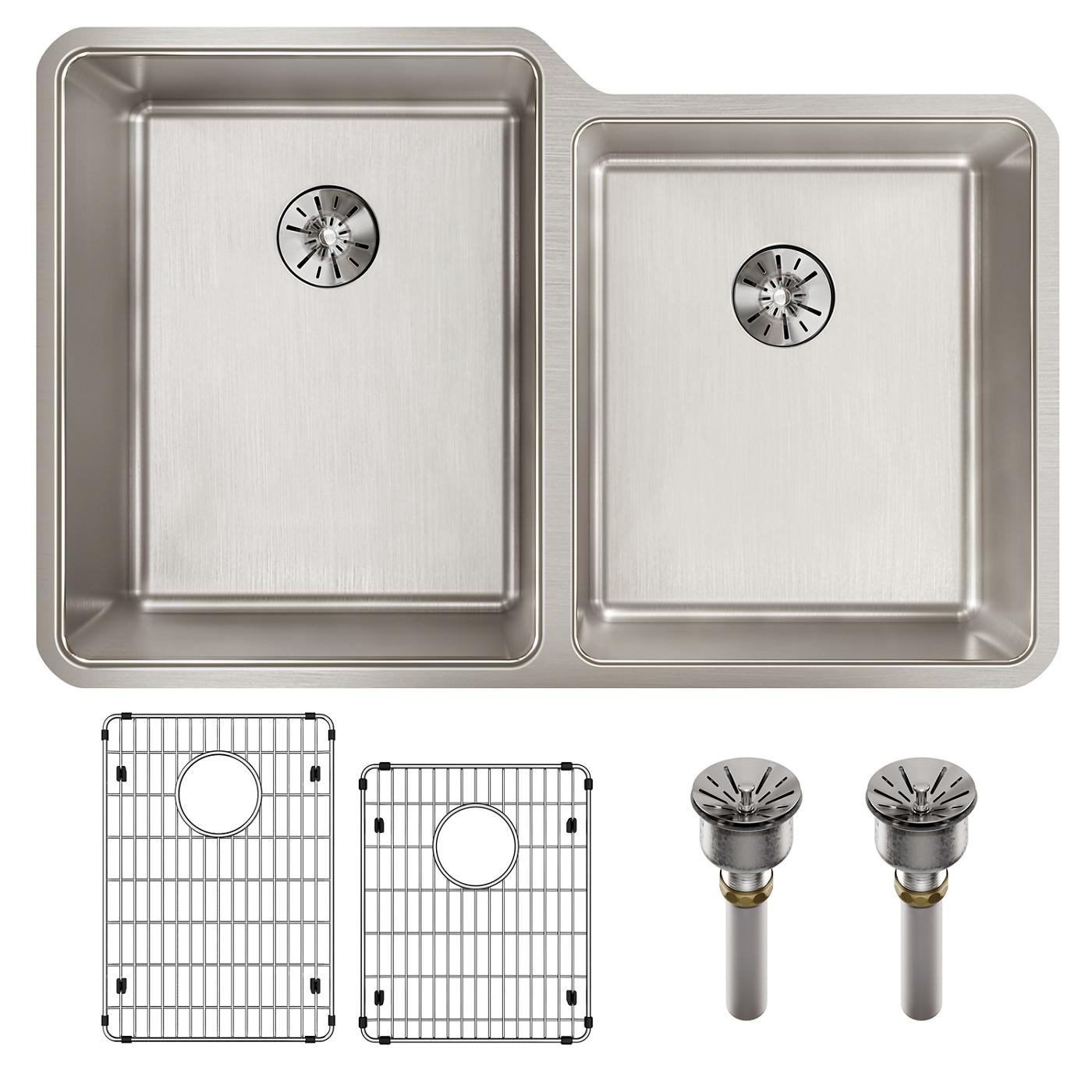 Elkay Tarja Lustertone Iconix® Calibre 16 Acero Inoxidable 31-1/4" x 20-1/2" x 9" de Dos Tazones Bajo Cubierta (Kit) with Right Perfect Drain® — ambiente de cocina