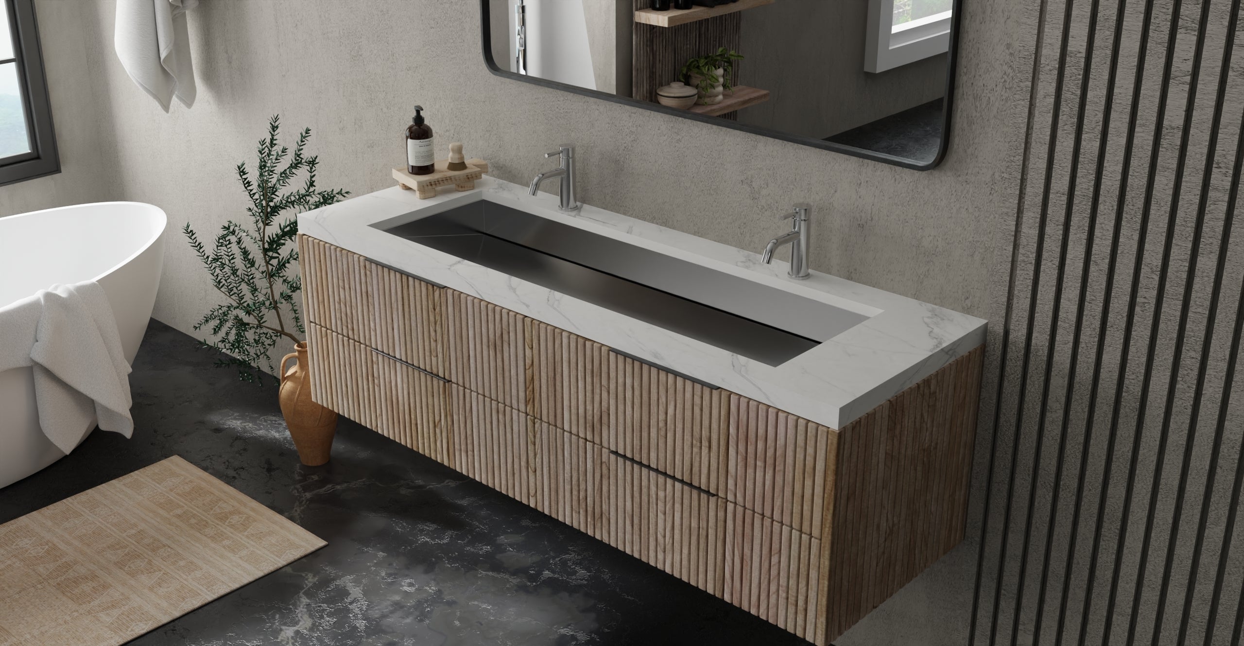 Badeloft Lavabo Bajocubierta Tipo Rampa de Acero Inoxidable ES-UB-04-XL