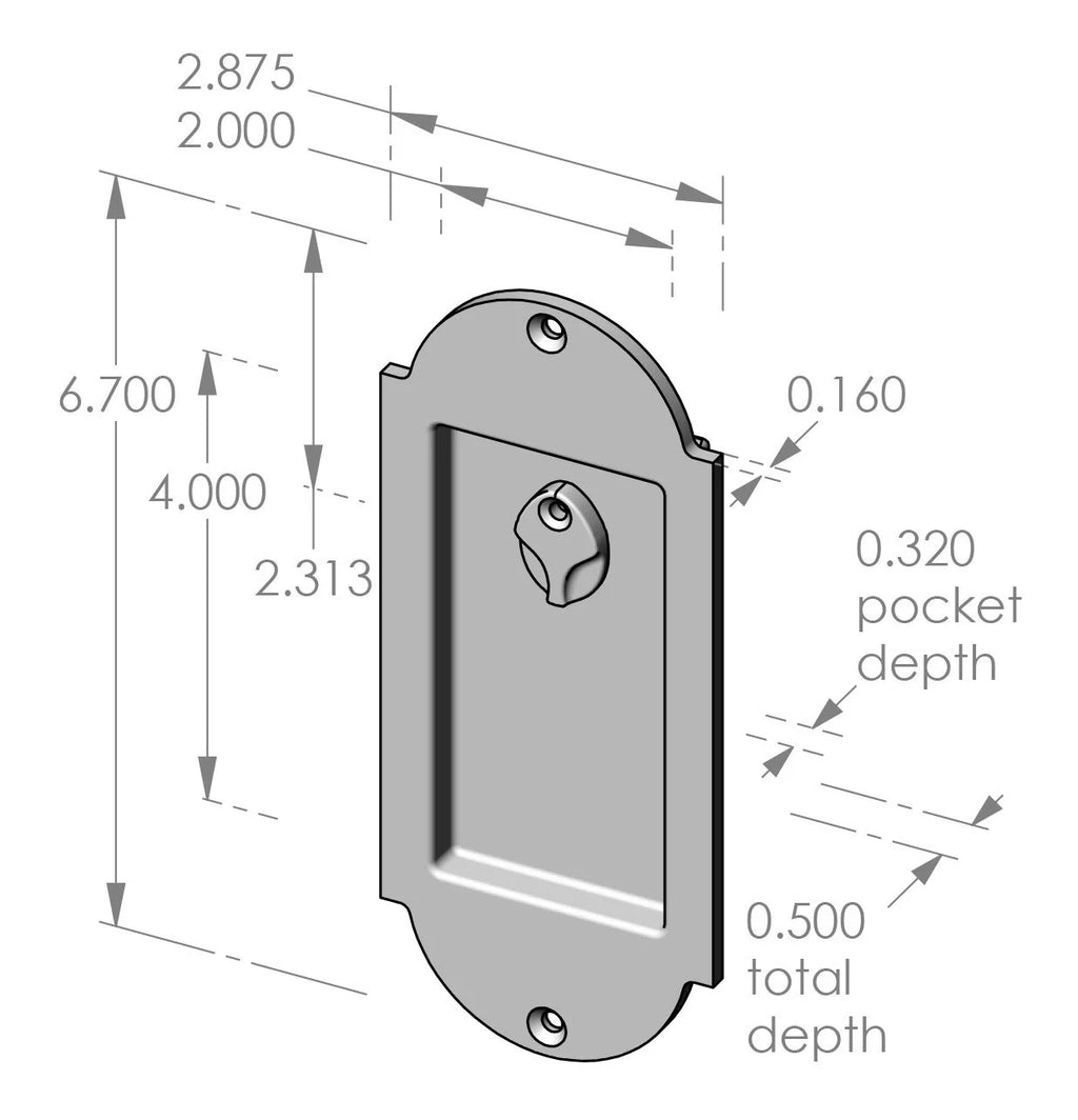 Arch Flush Pull with Release Cover (FP-A401ERC) — dibujo de especificaciones y dimensiones