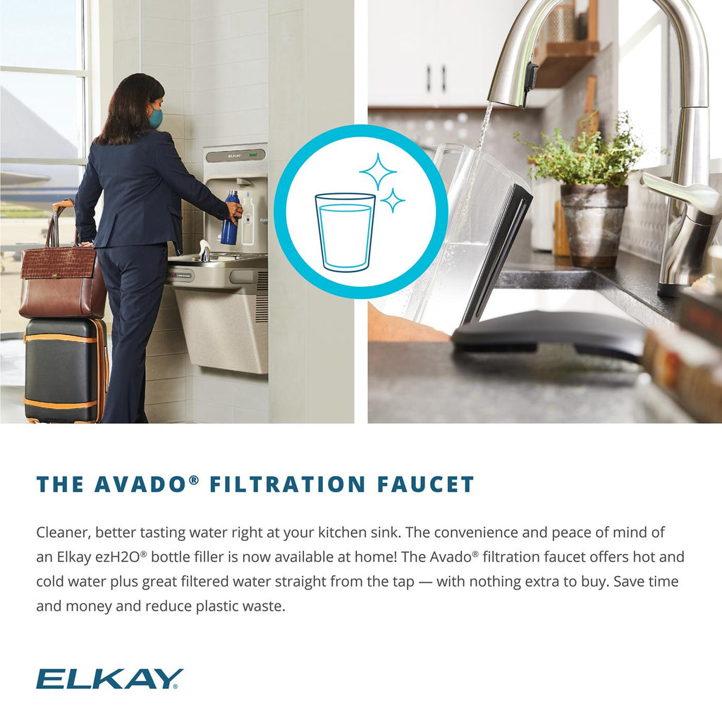 Elkay Tarja Crosstown® Calibre 16 Acero Inoxidable 23-1/2" x 18-1/4" x 8" de Un Tazón Bajo Cubierta (Kit con Llave Filtrada) — ambiente de cocina