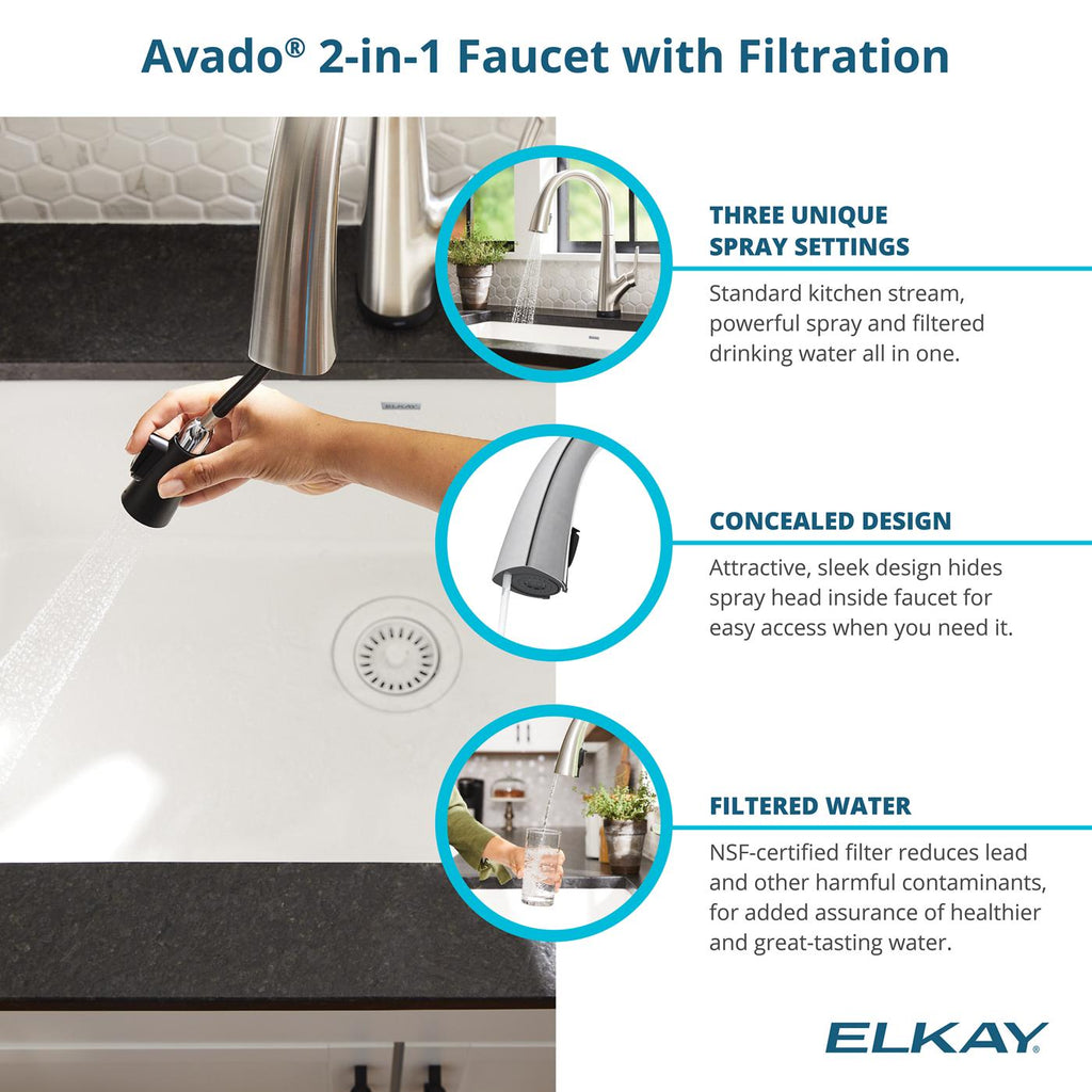 Elkay Tarja Crosstown® Calibre 18 Acero Inoxidable 33" x 22" x 9" de Un Tazón de Doble Montaje (Kit con Llave Filtrada) — ambiente de cocina