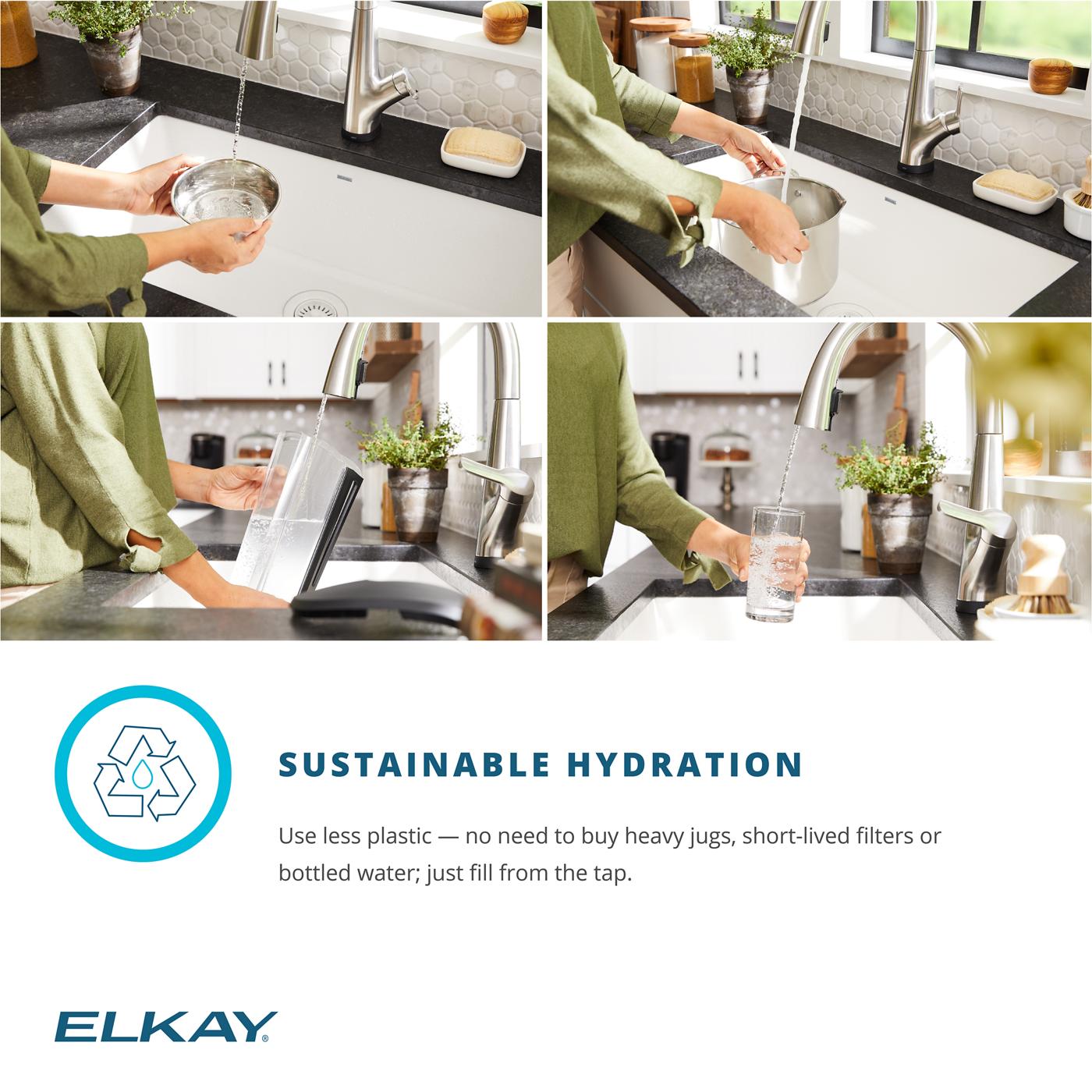 Elkay Tarja Lustertone Iconix® 16 Ga Acero Inoxidable 31-1/4" x 20-1/2" x 9" Offset 40/60 Bowl Umt (Kit) w/Perfect Drain®&Fltr Fct — ambiente de cocina