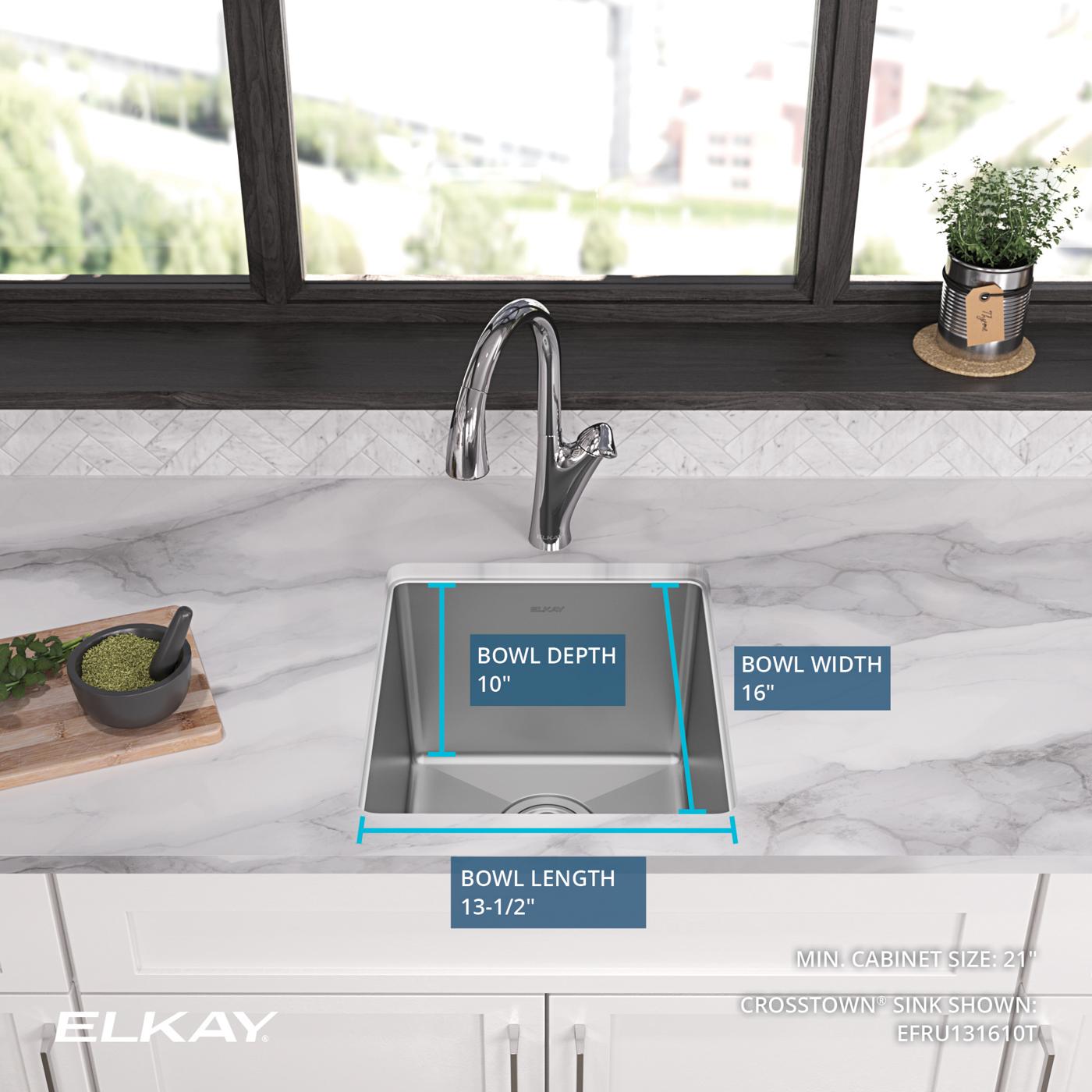 Elkay Tarja Crosstown® Calibre 16 Acero Inoxidable 16" x 18-1/2" x 10" de Un Tazón Bajo Cubierta — ambiente de cocina