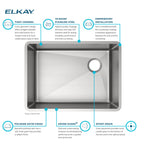 Elkay Tarja Crosstown® Calibre 18 Acero Inoxidable 25-1/2" x 18-1/2" x 9" de Un Tazón Bajo Cubierta — vista de producto