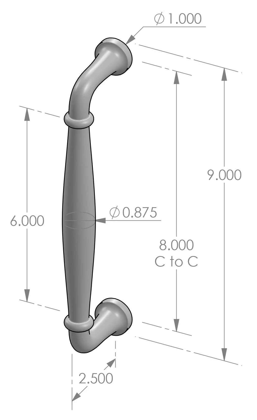 Ridge Grip Handle (GH-140) — dibujo de especificaciones y dimensiones