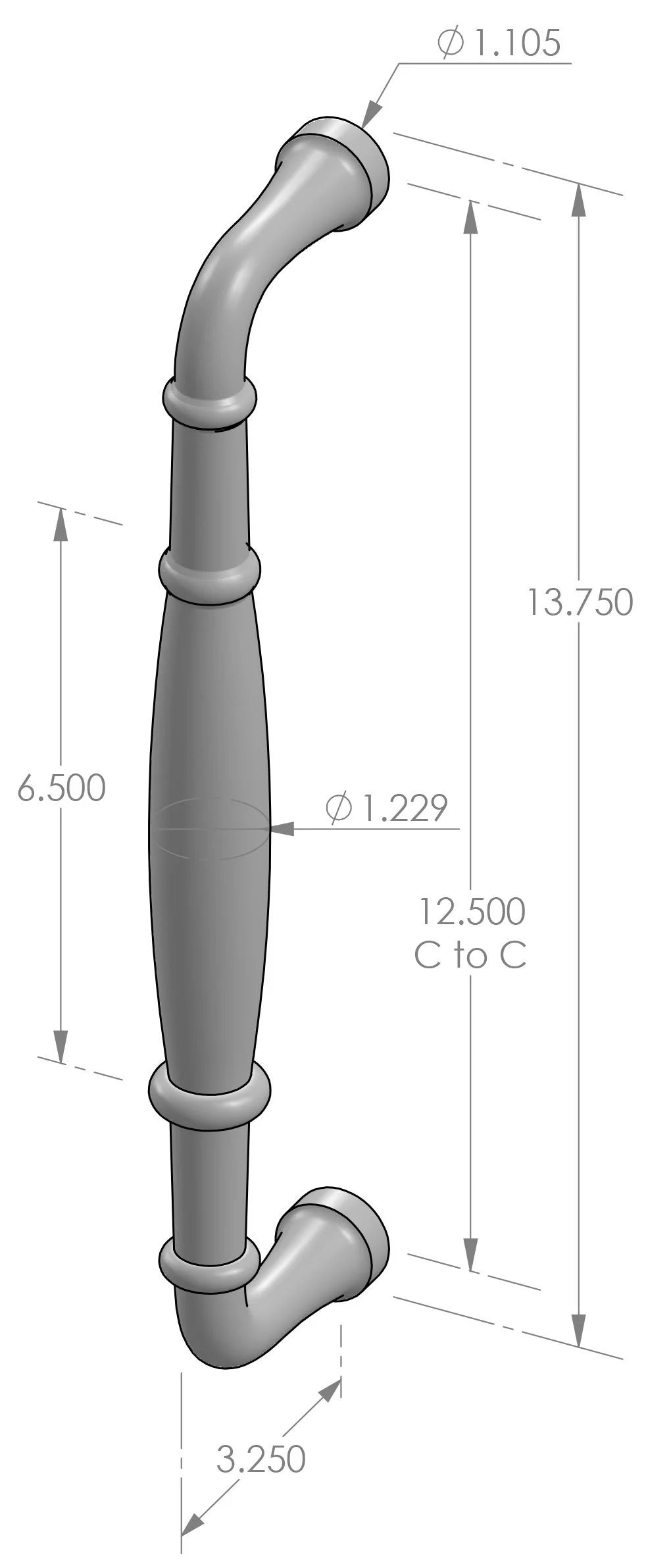 Ridge Grip Handle (GH-143) — dibujo de especificaciones y dimensiones