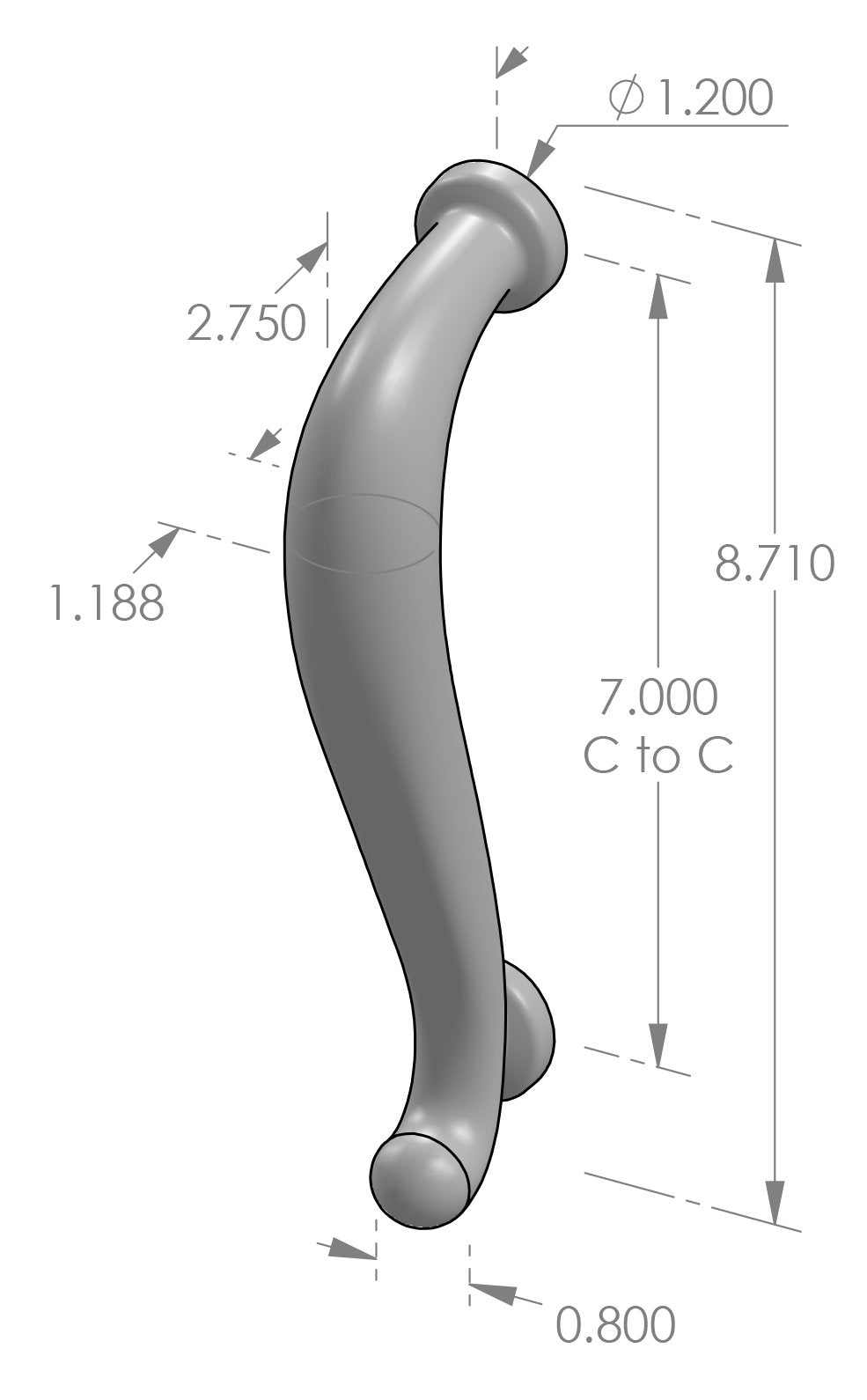 Curved Grip Handle (GH-799) — dibujo de especificaciones y dimensiones