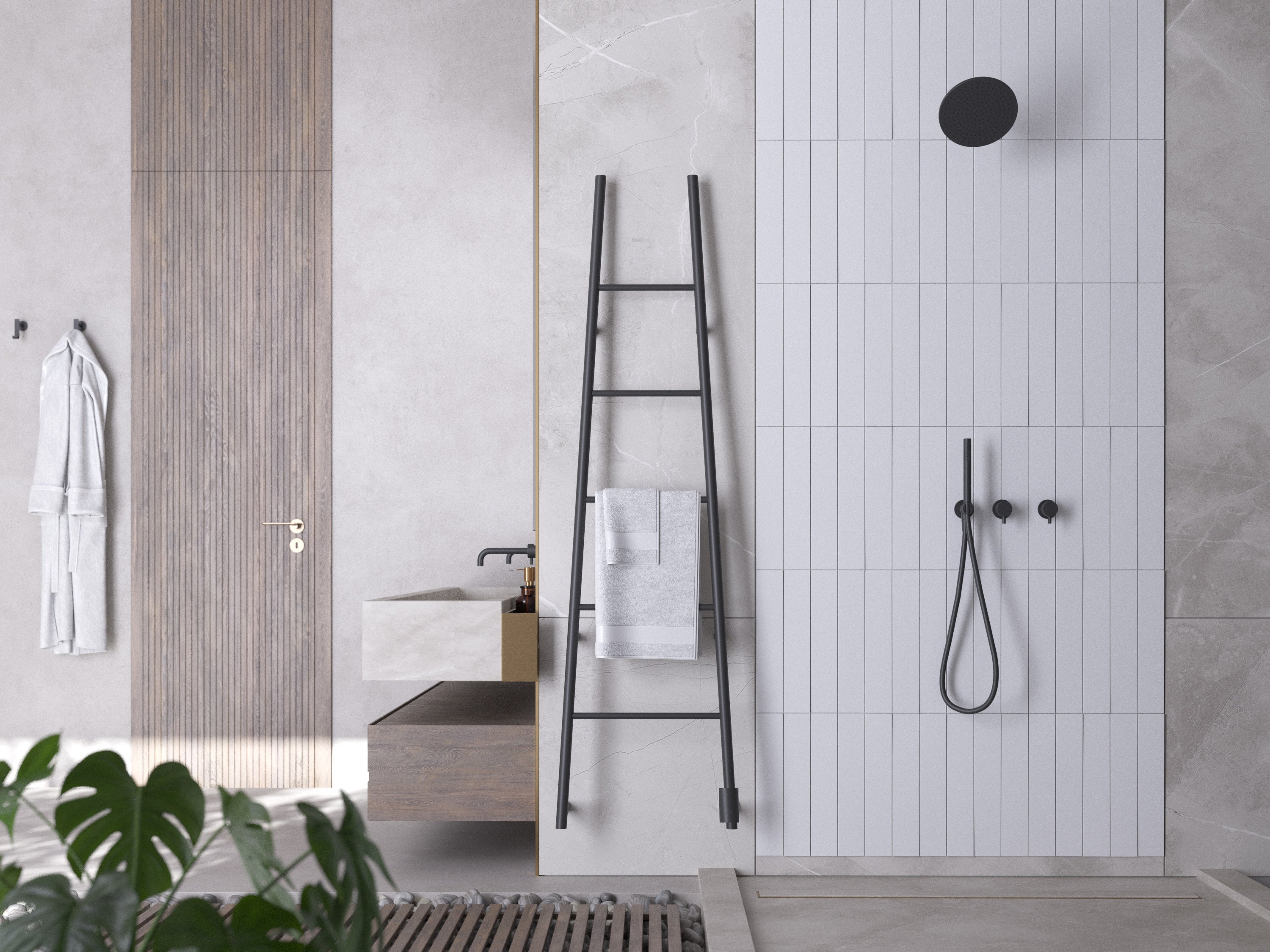 Jeeves Modelo A Escalera 5 Barras Rejilla Secadora Cableada en Níquel Satinado