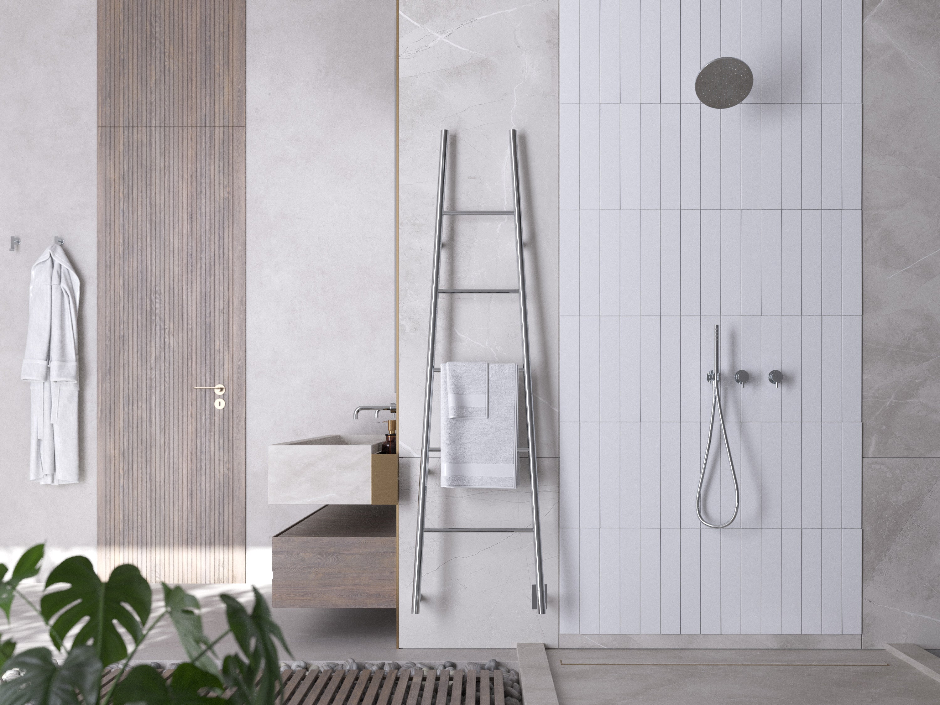 Jeeves Modelo A Escalera 5 Barras Rejilla Secadora Cableada en Níquel Satinado