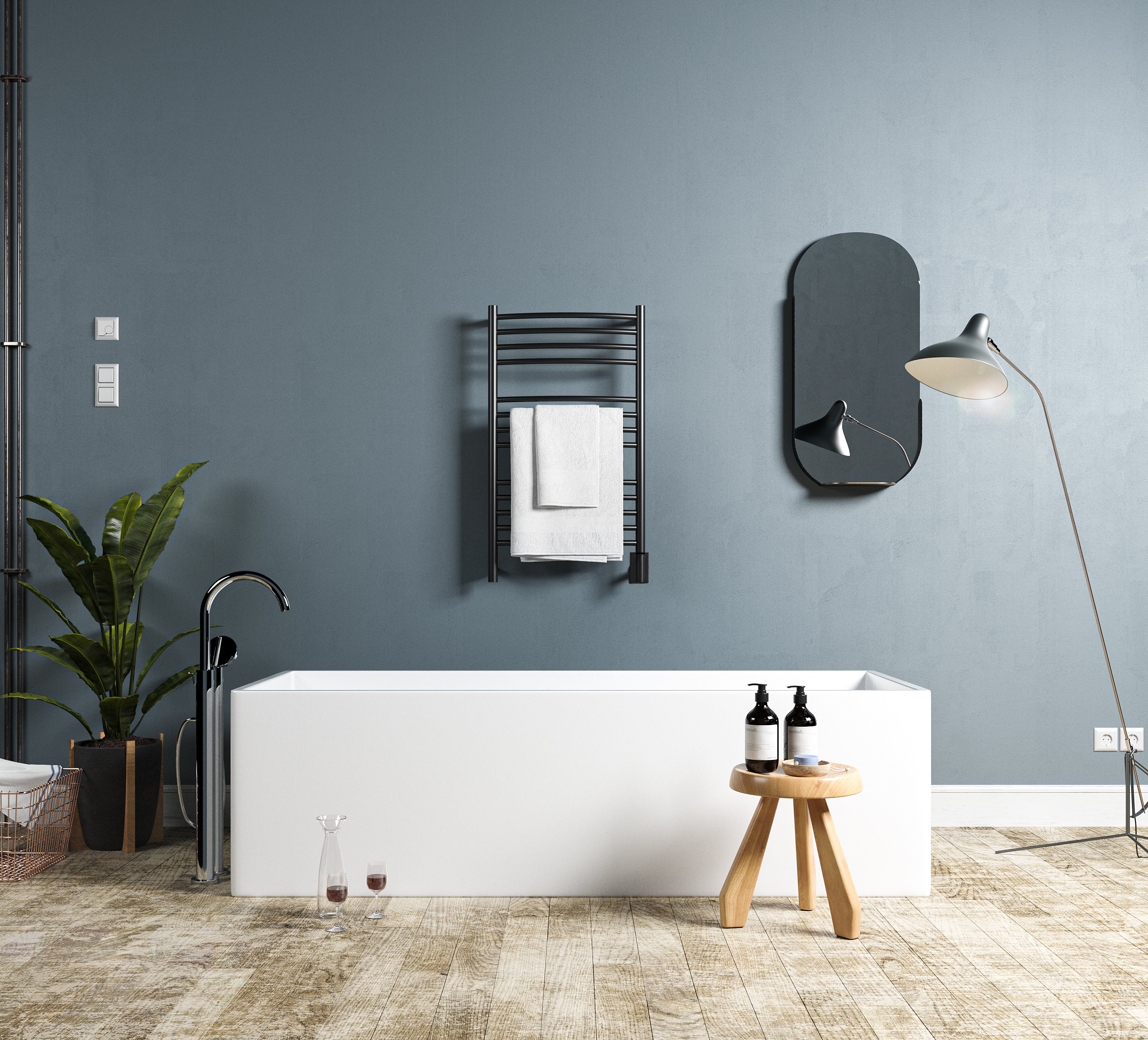 Jeeves Modelo C Curva 13 Barras Toallero Calefactor Cableado en Níquel Satinado