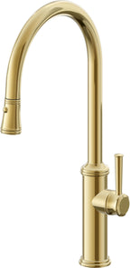 California Faucets Davoli Llave de Cocina Extraíble Tradicional - Surtidor Alto - Oro Pulido de por Vida