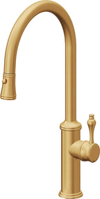 California Faucets Davoli Llave de Cocina Extraíble Tradicional - Surtidor Alto - Oro Satinado de por Vida