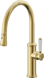 California Faucets Davoli Llave de Cocina Extraíble Tradicional - Surtidor Bajo - Oro Pulido de por Vida