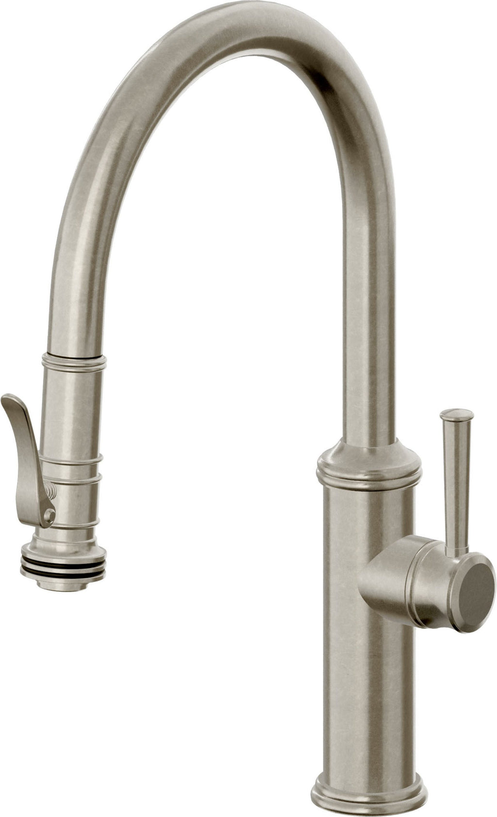 California Faucets Davoli Llave de Cocina Extraíble Tradicional - Surtidor Bajo - Níquel Bruñido