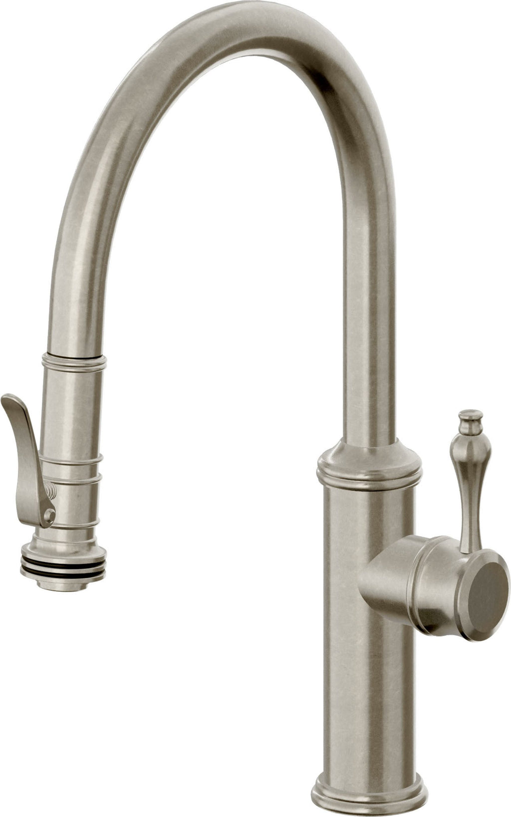 California Faucets Davoli Llave de Cocina Extraíble Tradicional - Surtidor Bajo - Níquel Bruñido