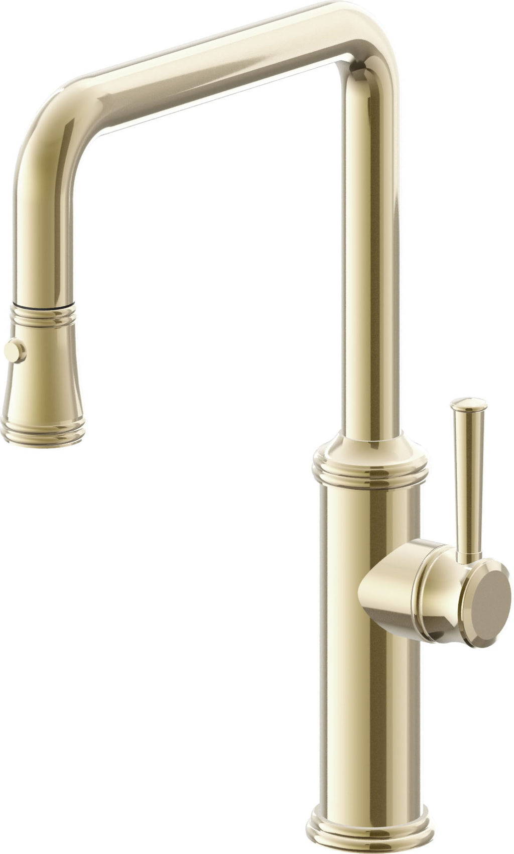 California Faucets Davoli Llave de Cocina Extraíble Tradicional - Surtidor Quad - Latón Pulido
