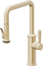 California Faucets Davoli Llave de Cocina Extraíble Tradicional - Surtidor Quad - Latón Satinado