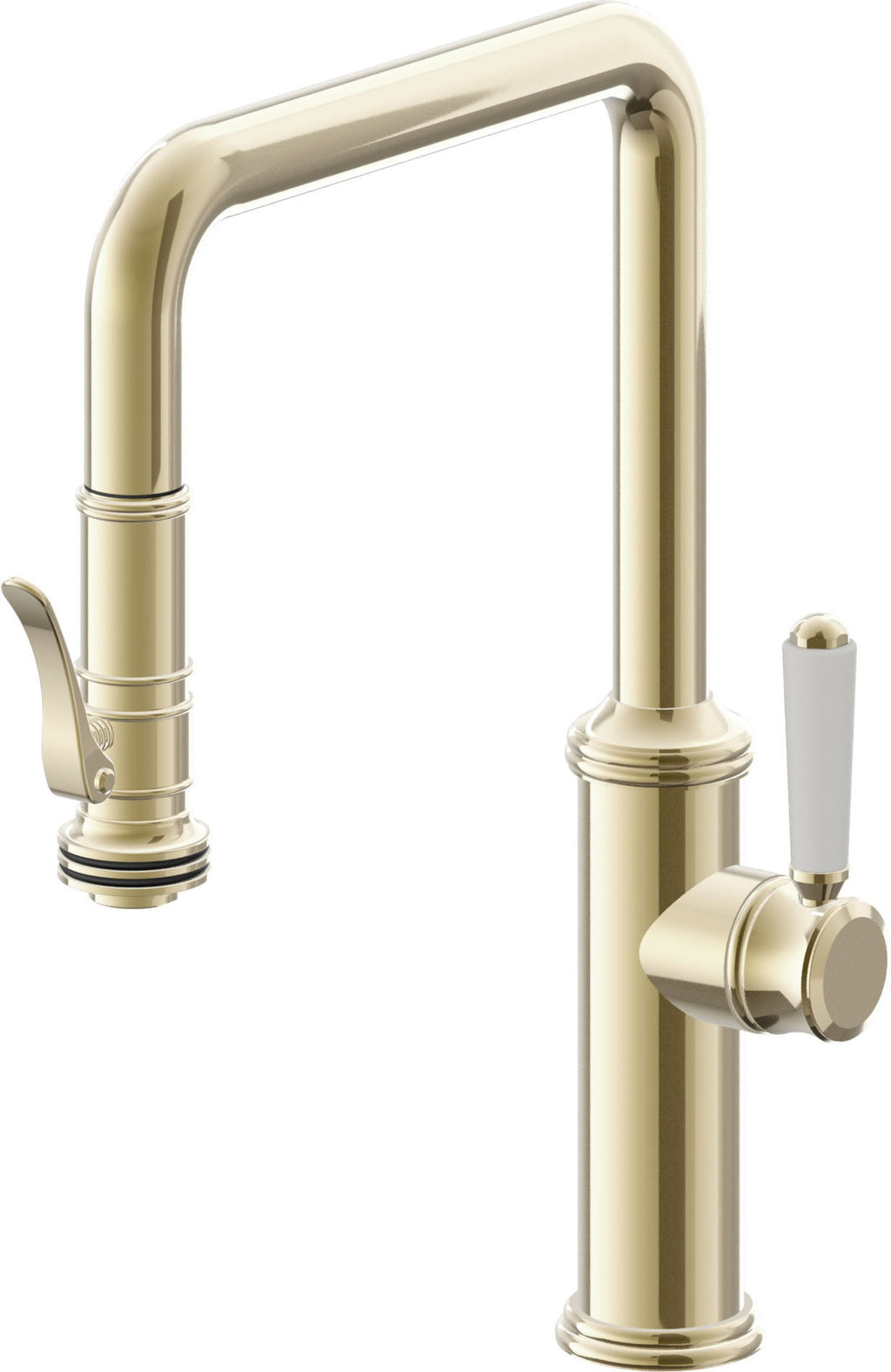 California Faucets Davoli Llave de Cocina Extraíble Tradicional - Surtidor Quad - Latón Pulido
