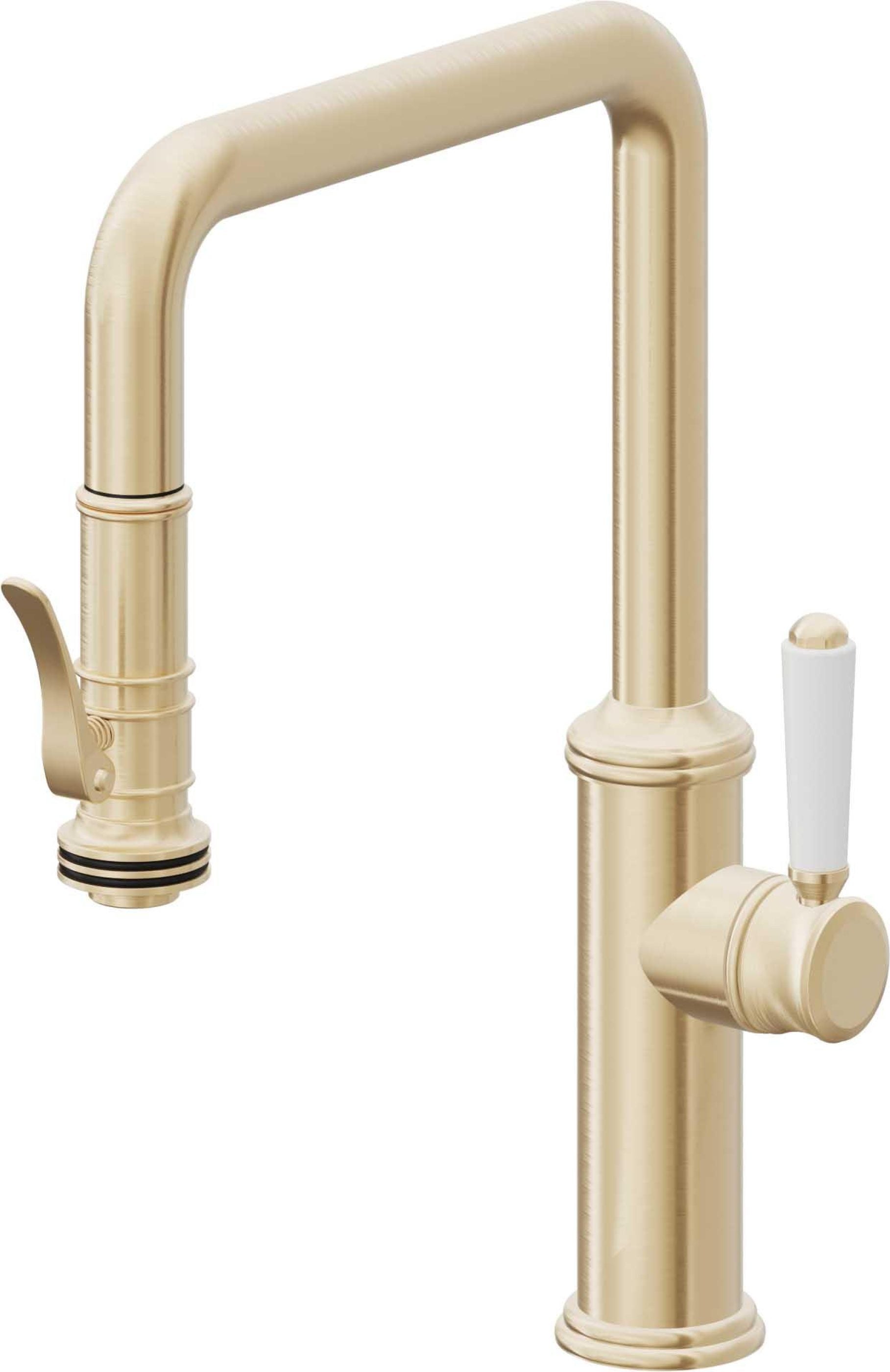California Faucets Davoli Llave de Cocina Extraíble Tradicional - Surtidor Quad - Latón Satinado