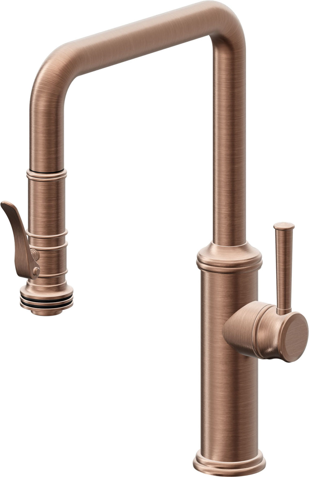 California Faucets Davoli Llave de Cocina Extraíble Tradicional - Surtidor Quad - Cobre Antiguo Mate