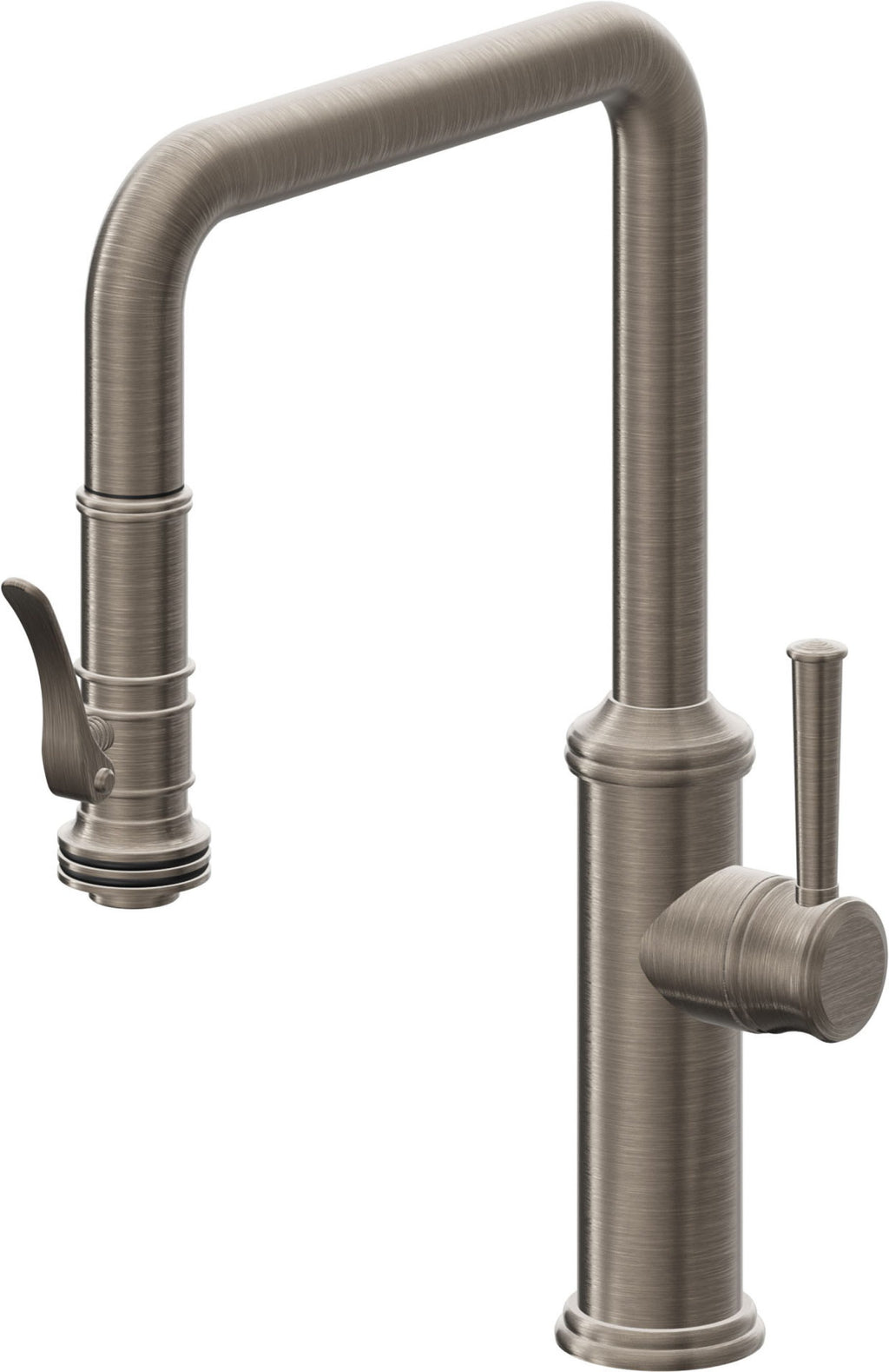California Faucets Davoli Llave de Cocina Extraíble Tradicional - Surtidor Quad - Níquel Antiguo Mate