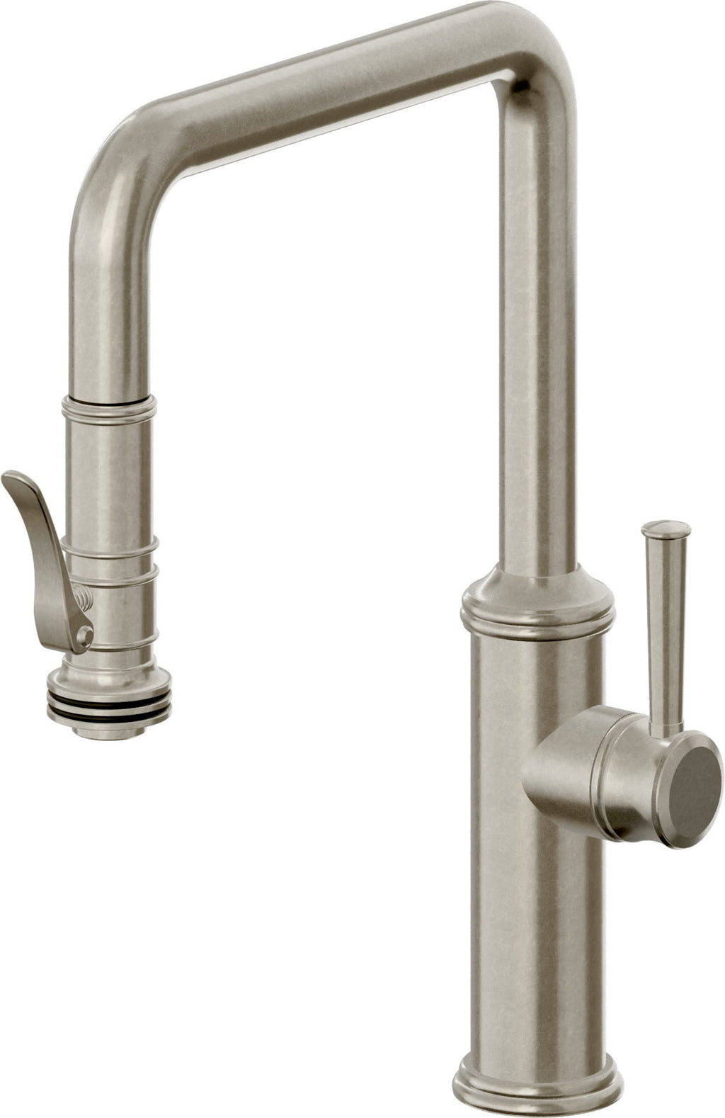California Faucets Davoli Llave de Cocina Extraíble Tradicional - Surtidor Quad - Níquel Bruñido