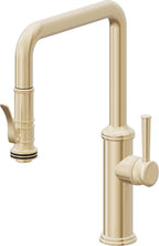 California Faucets Davoli Llave de Cocina Extraíble Tradicional - Surtidor Quad - Latón Satinado