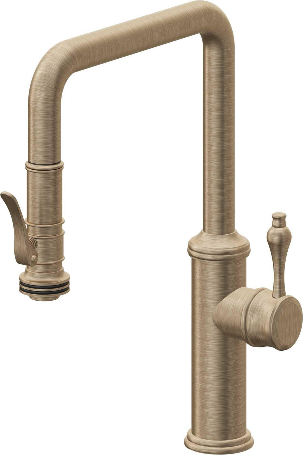 California Faucets Davoli Llave de Cocina Extraíble Tradicional - Surtidor Quad - Latón Antiguo Mate
