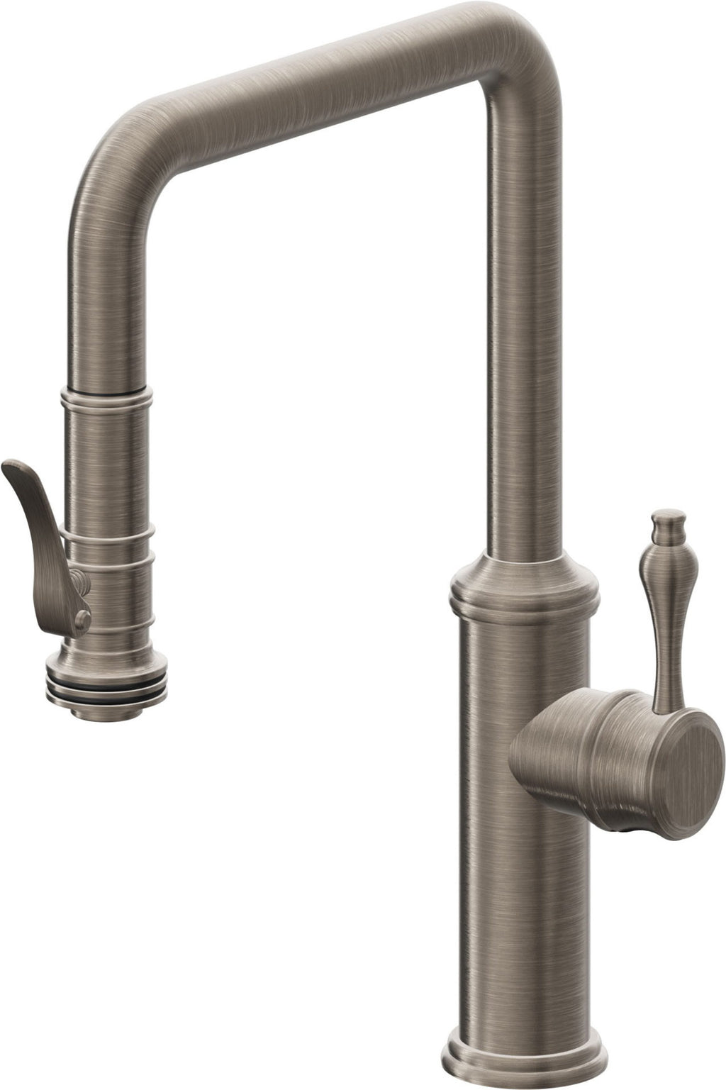 California Faucets Davoli Llave de Cocina Extraíble Tradicional - Surtidor Quad - Níquel Antiguo Mate