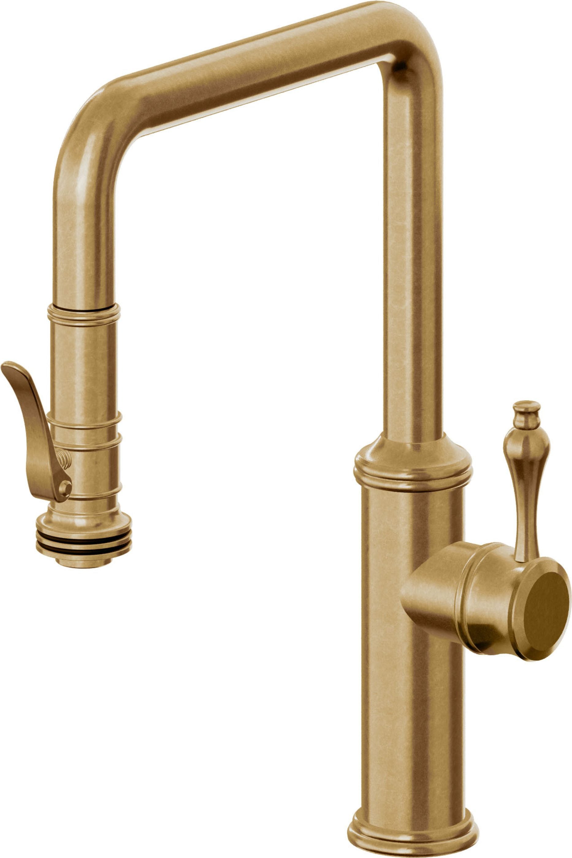 California Faucets Davoli Llave de Cocina Extraíble Tradicional - Surtidor Quad - Latón Bruñido