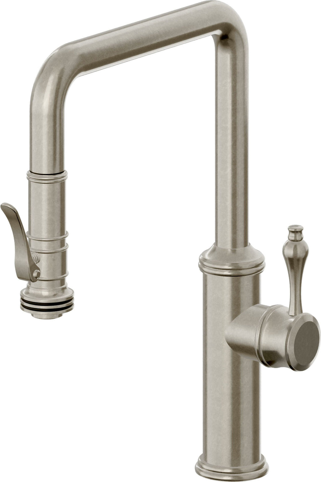 California Faucets Davoli Llave de Cocina Extraíble Tradicional - Surtidor Quad - Níquel Bruñido