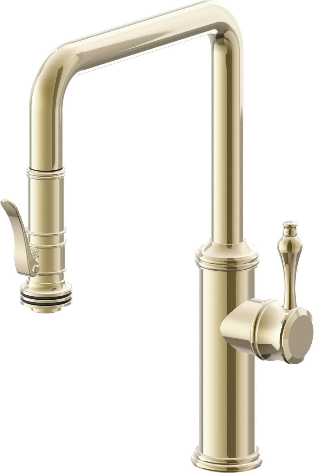 California Faucets Davoli Llave de Cocina Extraíble Tradicional - Surtidor Quad - Latón Pulido