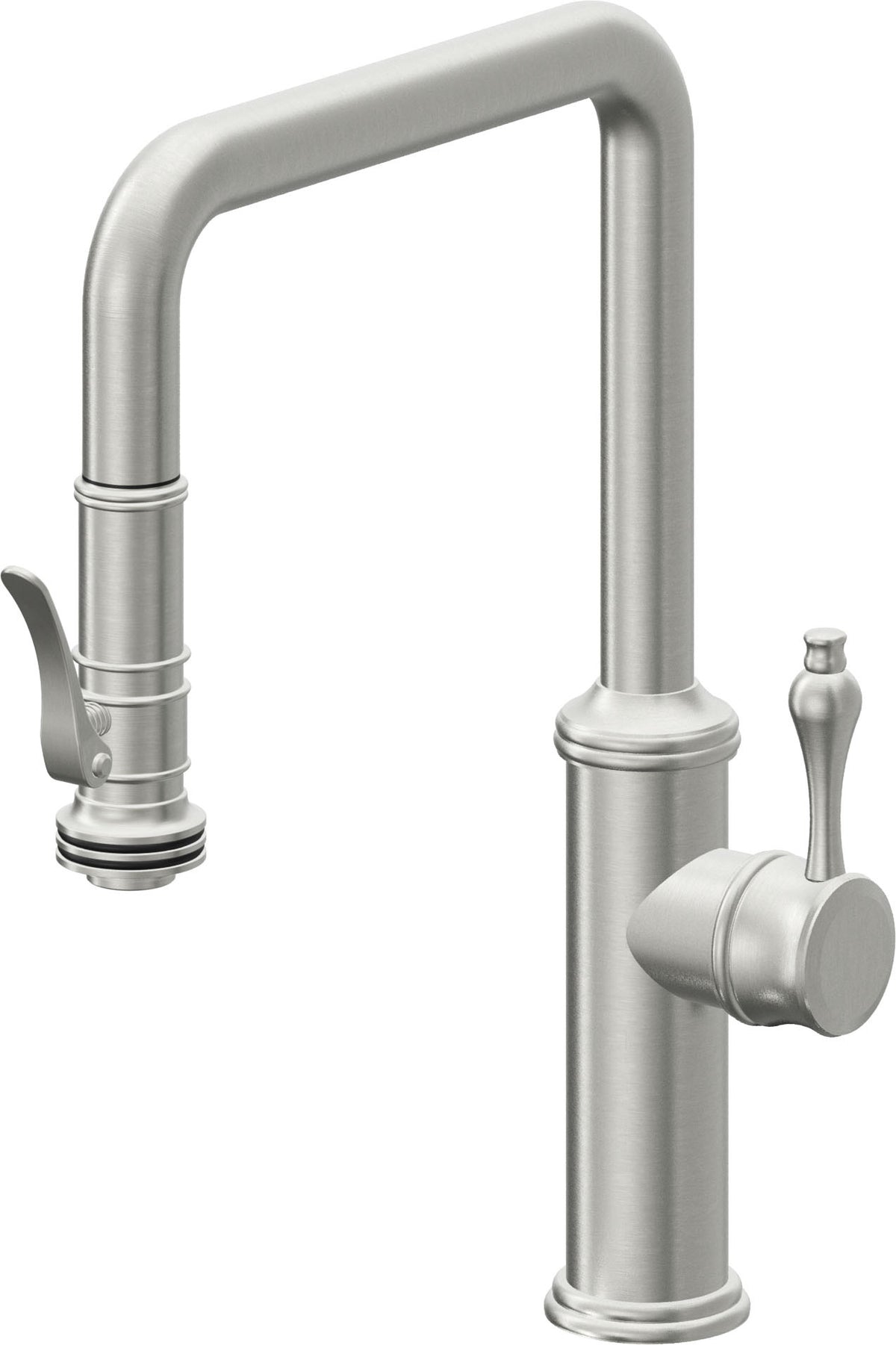 California Faucets Davoli Llave de Cocina Extraíble Tradicional - Surtidor Quad - Squeeze — Cromo Satinado / Serie 61