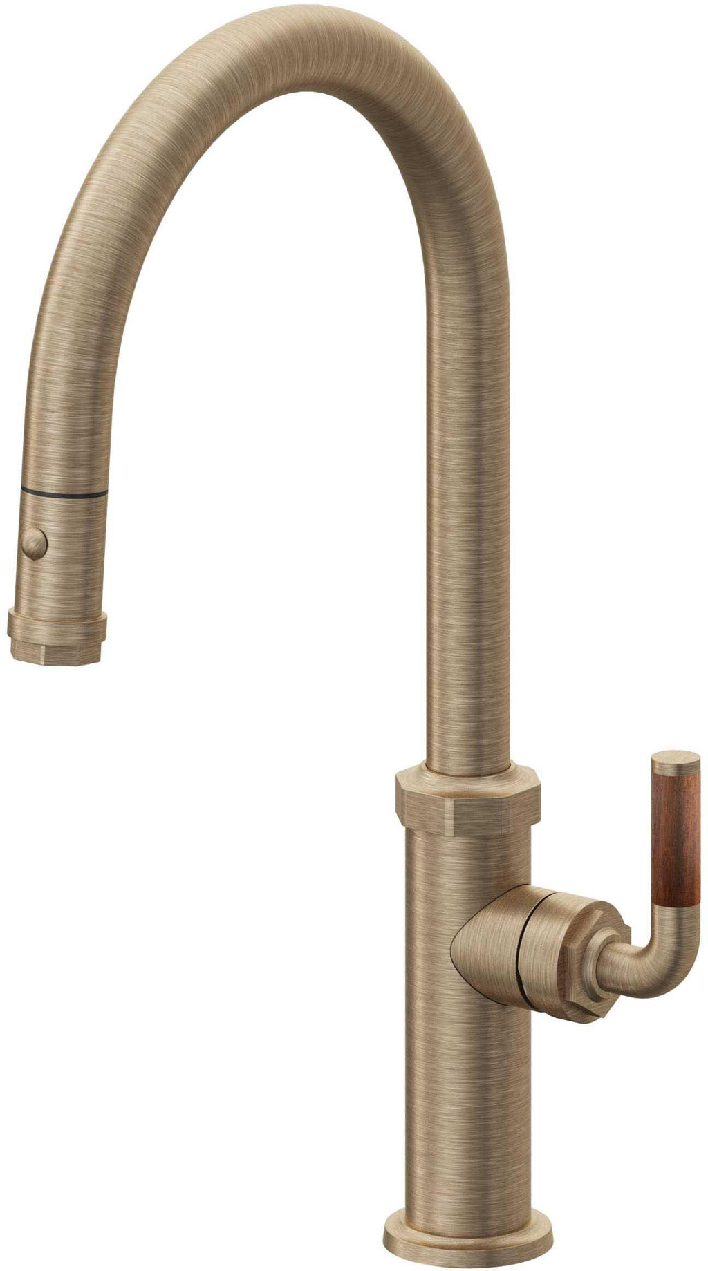 California Faucets Descanso Llave de Cocina con Rociador Extraíble hacia Abajo Industrial con Rociador de Botón - High Pico en Arco - Latón Antiguo Mate