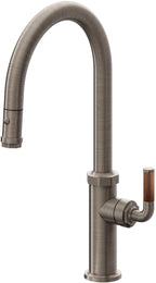 California Faucets Descanso Llave de Cocina con Rociador Extraíble hacia Abajo Industrial con Rociador de Botón - High Pico en Arco - Níquel Antiguo Mate