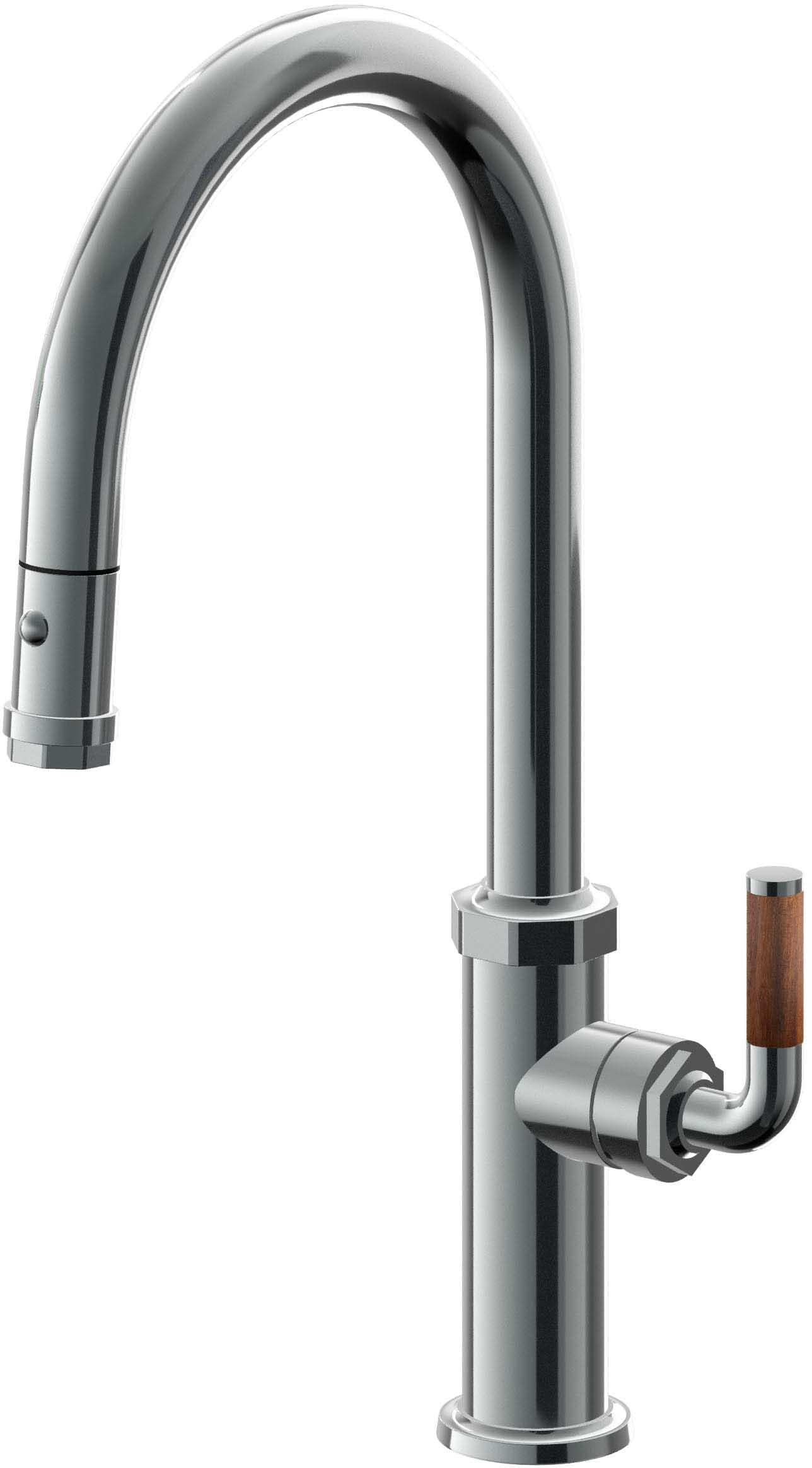 California Faucets Descanso Llave de Cocina con Rociador Extraíble hacia Abajo Industrial con Rociador de Botón - High Pico en Arco - Níquel Negro