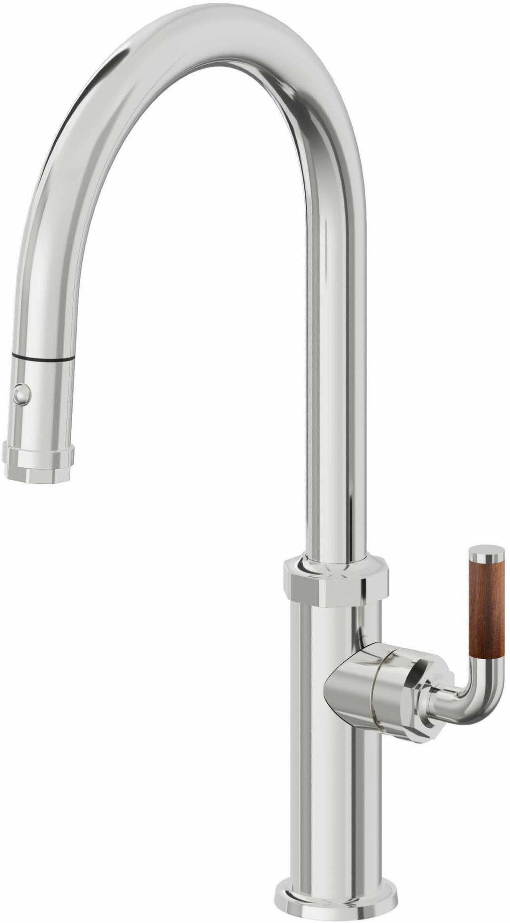 California Faucets Descanso Llave de Cocina con Rociador Extraíble hacia Abajo Industrial con Rociador de Botón - High Pico en Arco - Cromo Pulido