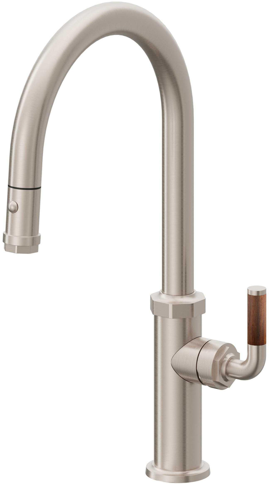 California Faucets Descanso Llave de Cocina con Rociador Extraíble hacia Abajo Industrial con Rociador de Botón - High Pico en Arco - Níquel Satinado