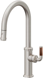 California Faucets Descanso Llave de Cocina con Rociador Extraíble hacia Abajo Industrial con Rociador de Botón - High Pico en Arco - Acero Inoxidable Ultra