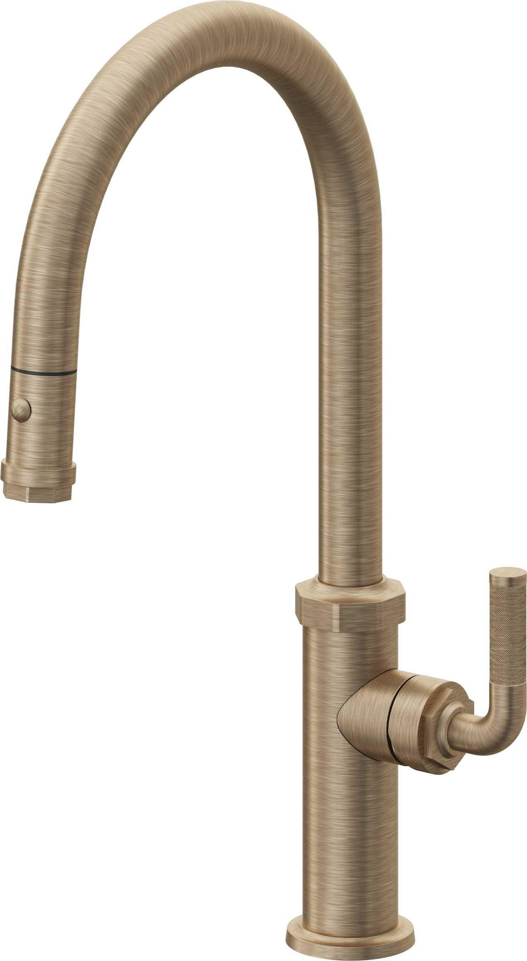 California Faucets Descanso Llave de Cocina con Rociador Extraíble hacia Abajo Industrial con Rociador de Botón - High Pico en Arco - Latón Antiguo Mate