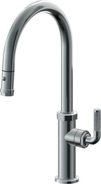 California Faucets Descanso Llave de Cocina con Rociador Extraíble hacia Abajo Industrial con Rociador de Botón - High Pico en Arco - Níquel Negro