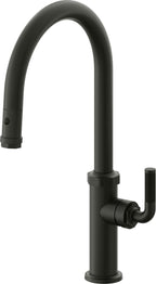 California Faucets Descanso Llave de Cocina con Rociador Extraíble hacia Abajo Industrial con Rociador de Botón - High Pico en Arco - Bronce Bella Terra