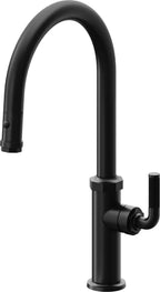 California Faucets Descanso Llave de Cocina con Rociador Extraíble hacia Abajo Industrial con Rociador de Botón - High Pico en Arco - Negro Mate