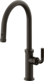 California Faucets Descanso Llave de Cocina con Rociador Extraíble hacia Abajo Industrial con Rociador de Botón - High Pico en Arco - Bronce Oscuro
