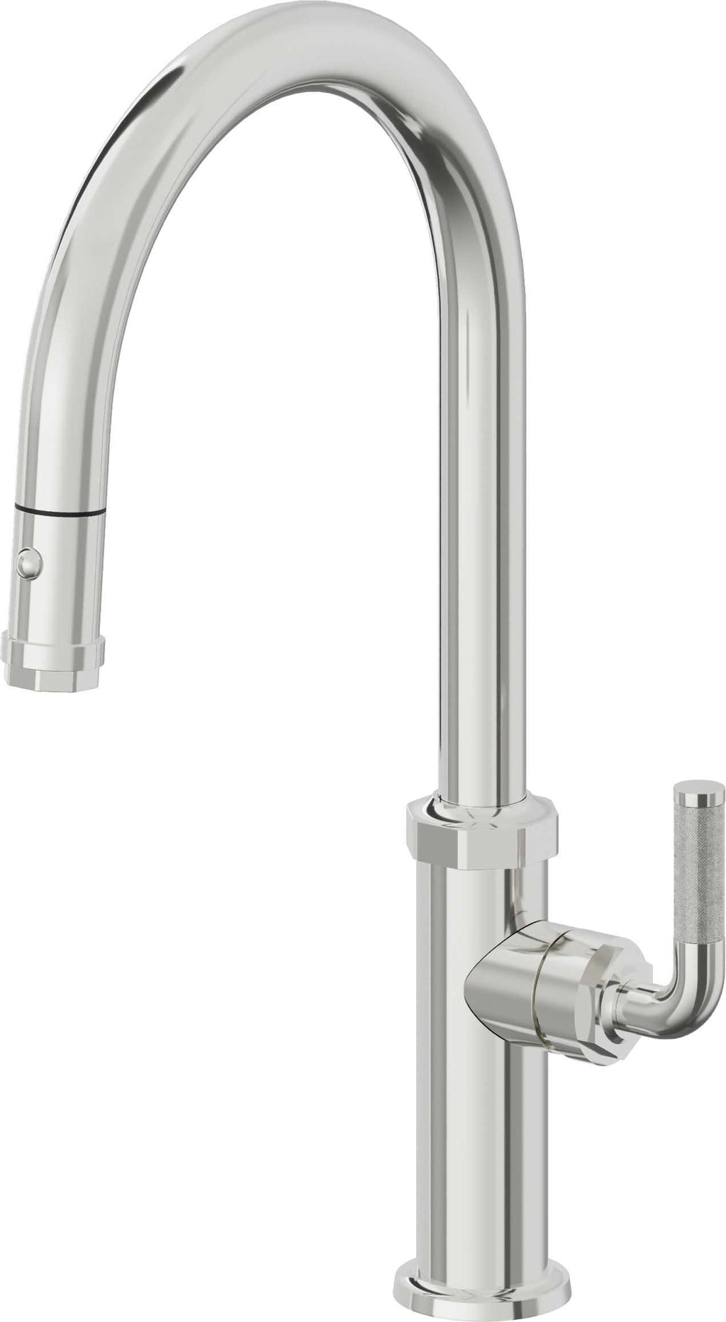 California Faucets Descanso Llave de Cocina con Rociador Extraíble hacia Abajo Industrial con Rociador de Botón - High Pico en Arco - Cromo Pulido