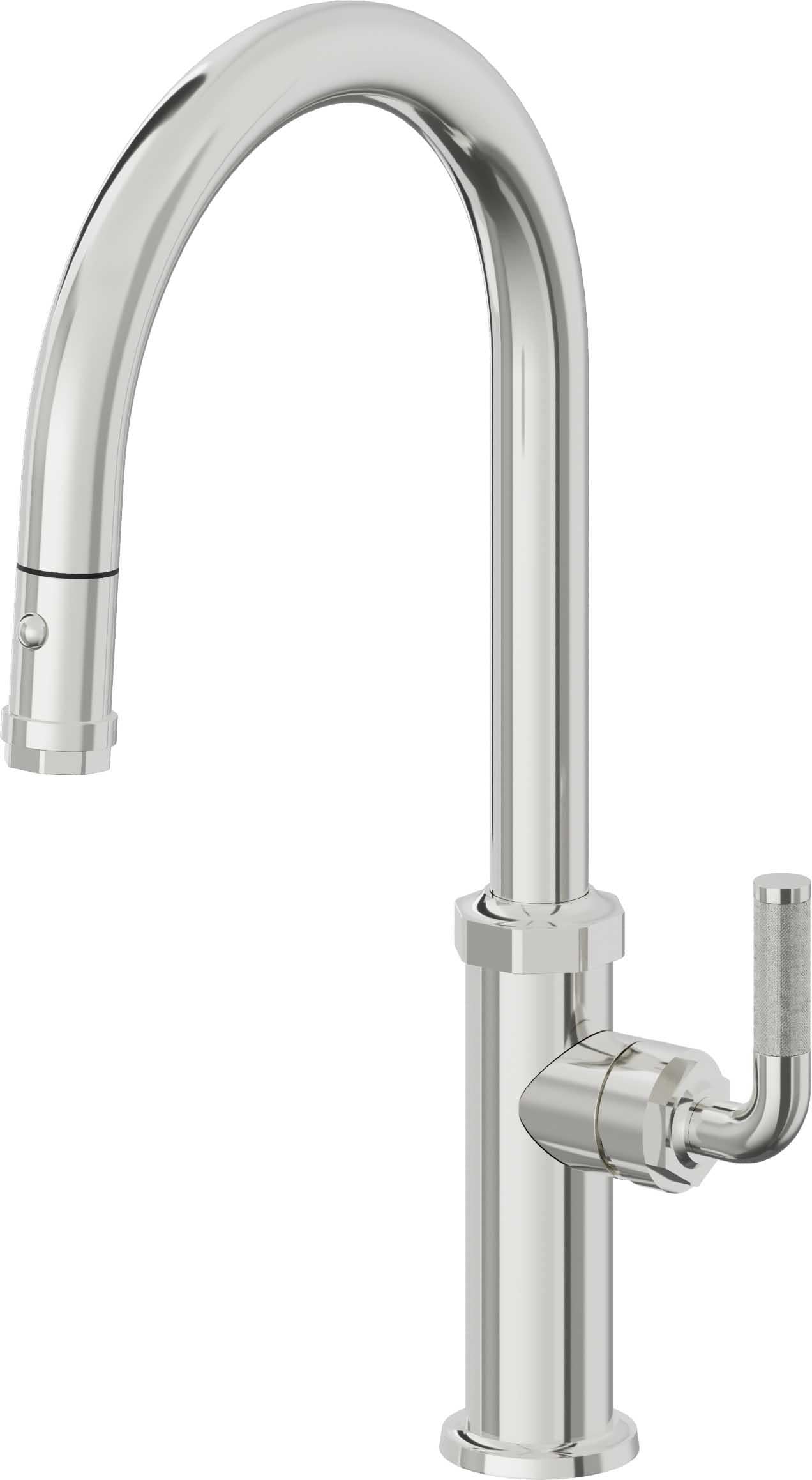 California Faucets Descanso Llave de Cocina con Rociador Extraíble hacia Abajo Industrial con Rociador de Botón - High Pico en Arco - Cromo Pulido
